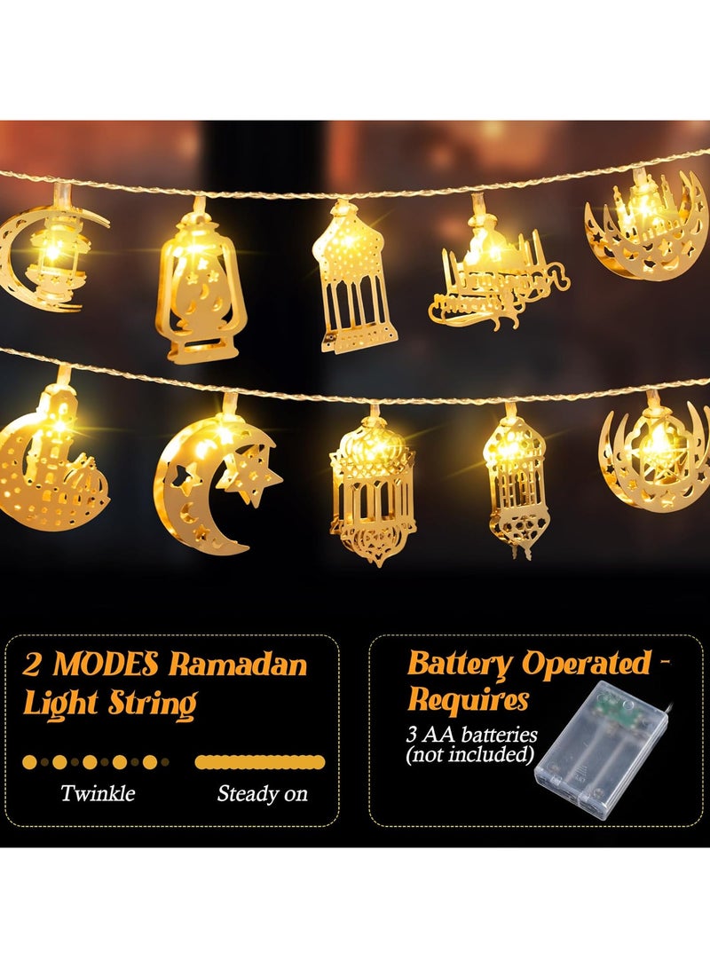 AUTOYSUR Eid Al Adha Decorations String Lights, Eid Moon Star Kerosene Lantern Lamp, Battery Operated for Ramadan Outdoor Home Decoration Party Supplies (1 Pack,10 Feet 20 LEDs) - Image 2