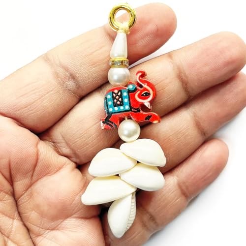Adikala Kaudi Shells with Wooden Elephant Tassels for Saree Pallu, Designer Dress, Lehenga, Suits, Blouses, Bags, DIY Art and Craft (20, Multi Color) - Image 2
