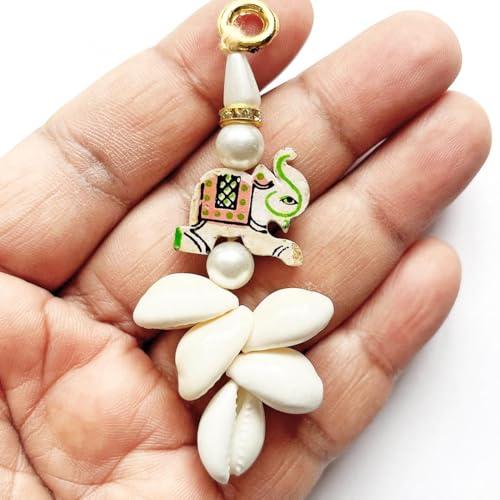 Adikala Kaudi Shells with Wooden Elephant Tassels for Saree Pallu, Designer Dress, Lehenga, Suits, Blouses, Bags, DIY Art and Craft (20, Multi Color) - Image 4
