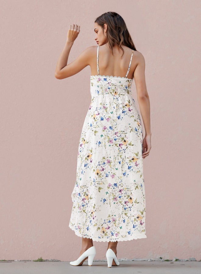 تواكستريمز فستان ماكسي بدون أكمام بطبعة زهور وياقة على شكل حرف  وتفاصيل شيفلي - Image 3
