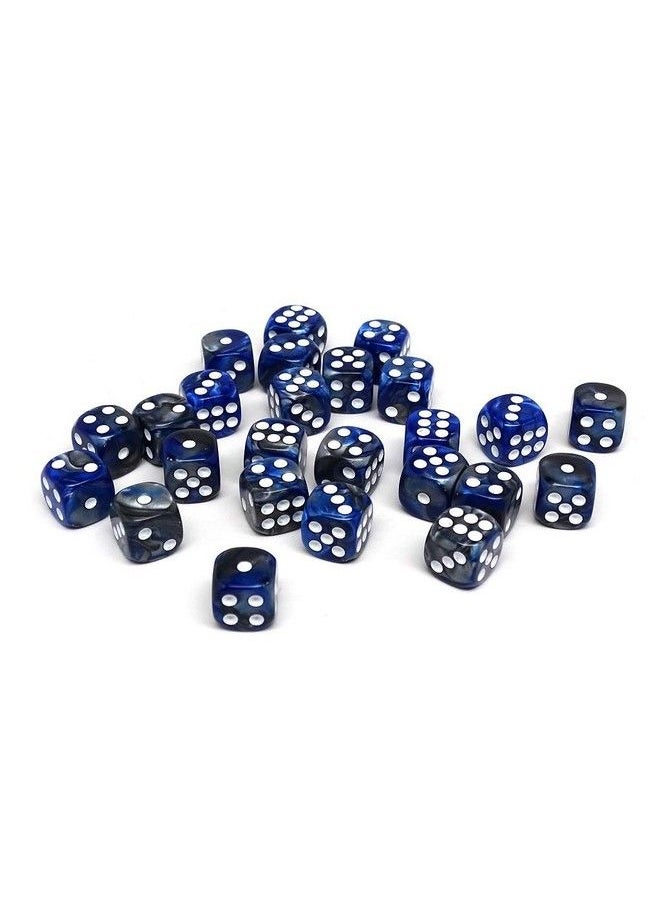 Easy Roller Dice Co. - 25 Count Pack Of 12Mm D6 Dice Matching Collection Of 6 Sided Dice With Pips (Blue And Silver Granite) - Image 1