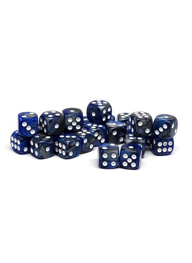 Easy Roller Dice Co. - 25 Count Pack Of 12Mm D6 Dice Matching Collection Of 6 Sided Dice With Pips (Blue And Silver Granite) - Image 1