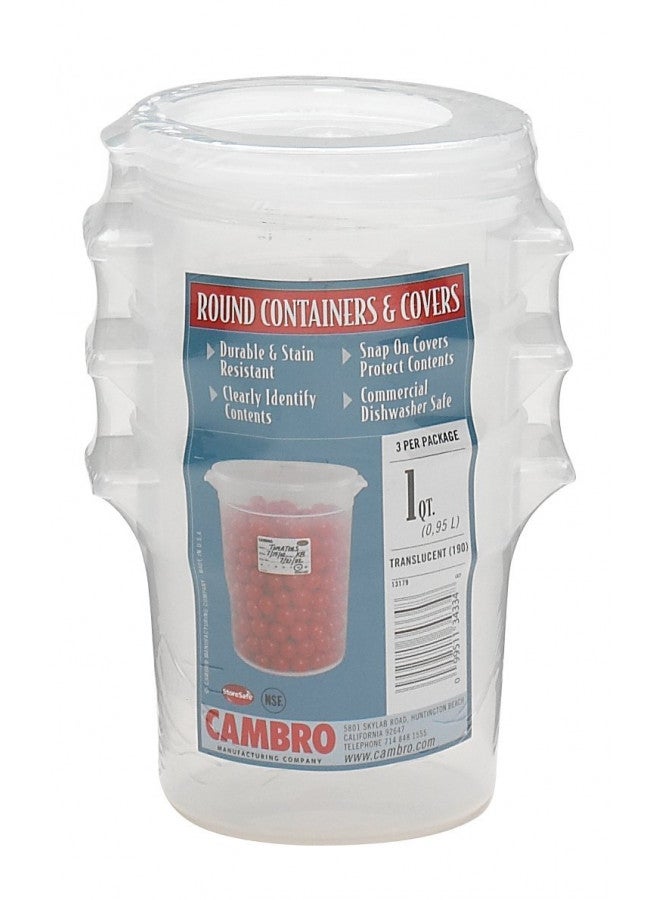 Cambro حاوية تخزين الطعام الدائرية سعة 1 لتر من كامبرو مع غطاء، مجموعة من 3 - Image 2
