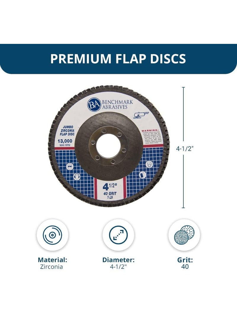 Benchmark Abrasives Benchmark Abrasives 4.5" x 7/8" Premium High Density Jumbo Zirconia Type 29 Flap Discs 4 1/2 for Angle Grinder, Sanding Discs, Finishing - Grinding Wheels 4 1/2 Inch (10 Pack) - 40 Grit  - Image 5