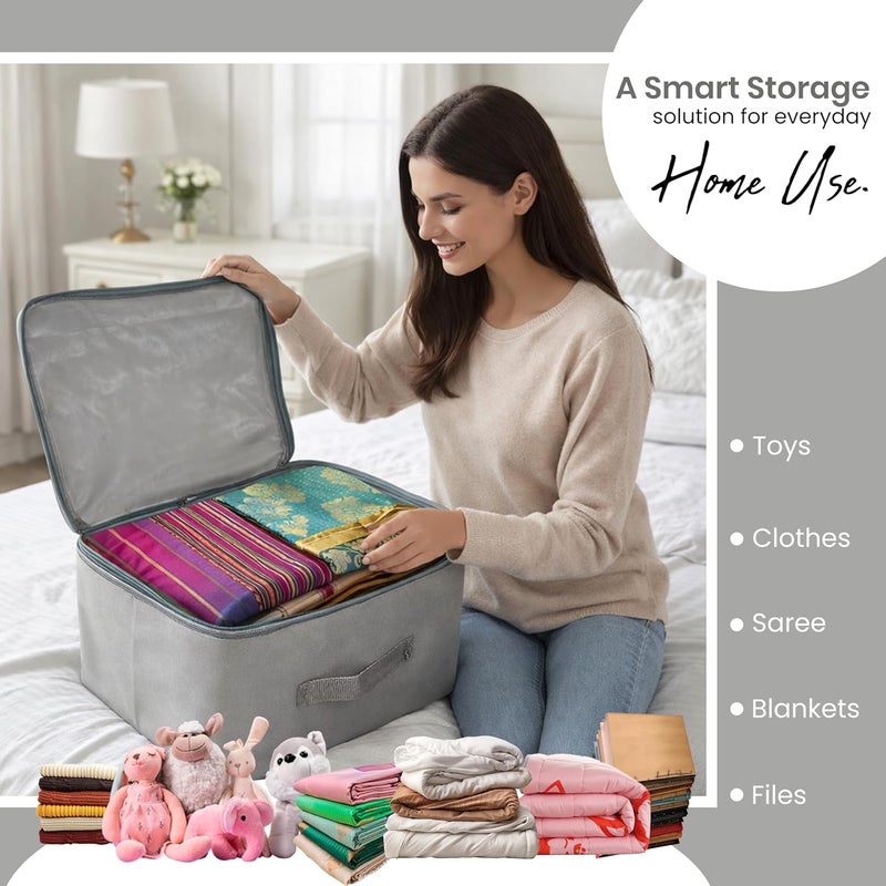 Storite 10 Pack Nylon Wardrobe Bag Underbed Moisture Proof Cloth Storage Organiser with Zippered Closure & Handle (Grey, 38x35.5x25.4 cm) Square - Image 3