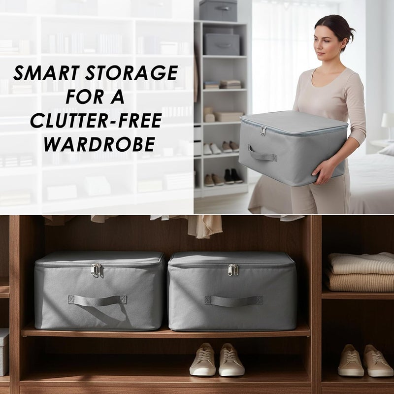 Storite 10 Pack Nylon Wardrobe Bag Underbed Moisture Proof Cloth Storage Organiser with Zippered Closure & Handle (Grey, 38x35.5x25.4 cm) Square - Image 4