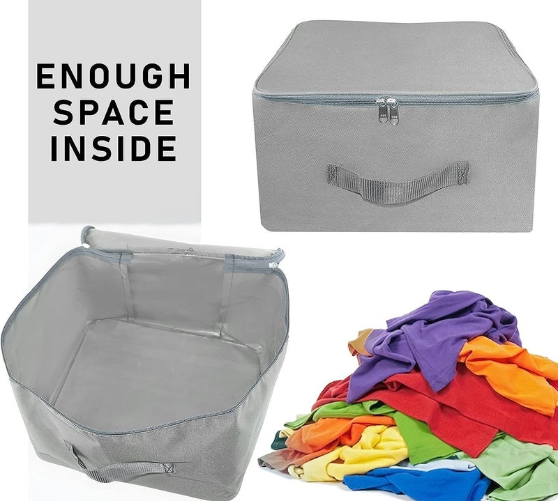 Storite 10 Pack Nylon Wardrobe Bag Underbed Moisture Proof Cloth Storage Organiser with Zippered Closure & Handle (Grey, 38x35.5x25.4 cm) Square - Image 5