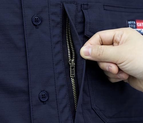 BOCOMAL FR Shirts 6oz Ripstop Durable Rugged Zipper Pocket Water Repellent Finish Fire Resistant Shirt-CAT2 Dark Navy - Image 5