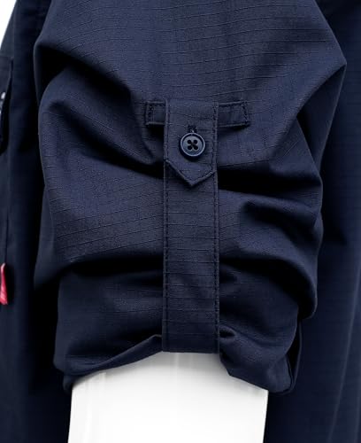 BOCOMAL FR Shirts 6oz Ripstop Durable Rugged Zipper Pocket Water Repellent Finish Fire Resistant Shirt-CAT2 Dark Navy - Image 4