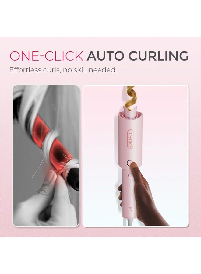 TYMO Automatic Rotating Curling Iron - TYMO CURLPRO Beach Waves Curling Wand, Portable Hair Curler, 500 Million Ionic, Dual Voltage & Lightweight for Travel, Ceramic Coating, 1 Inch, Pink - Image 2