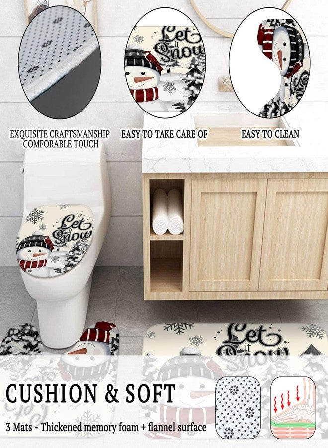 Drydiet 4 Pcs Christmas Snowman Shower Curtain Sets with Non Slip Rugs Toilet Lid Cover Bath Mat and 12 Hooks Let It Snow Winter Snowman Bathroom Decor Snowflake Shower Curtain(Black) - Image 3