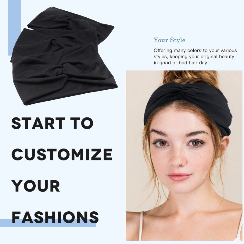 Carede Wide Headbands for Women, Black Turban Headband Stretchy Twisted Head Wraps for Girls Yoga Workout Sports Head Bands For Women's Hair,Pack of 6 - Image 4