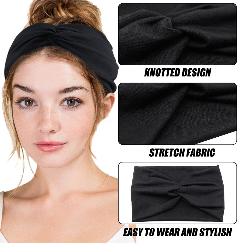 Carede Wide Headbands for Women, Black Turban Headband Stretchy Twisted Head Wraps for Girls Yoga Workout Sports Head Bands For Women's Hair,Pack of 6 - Image 5