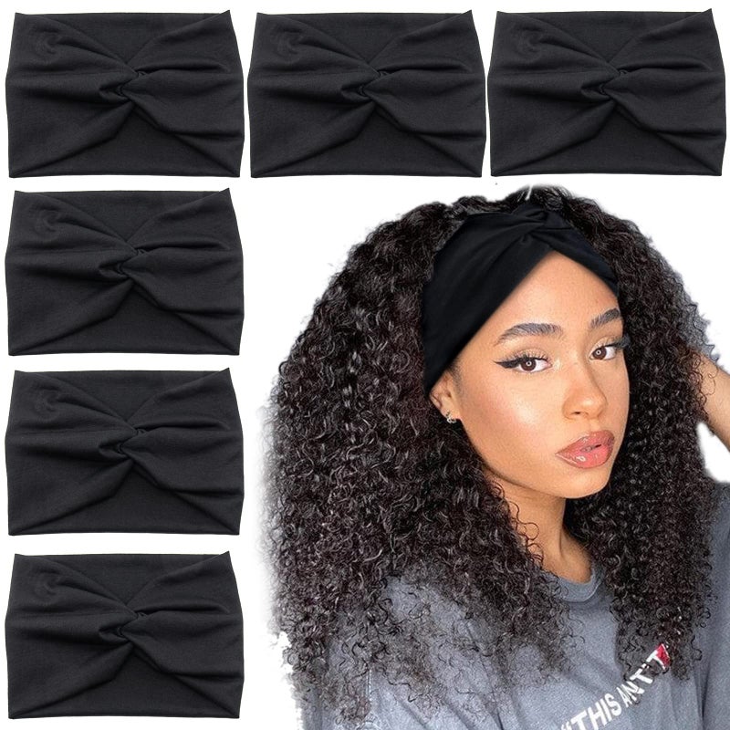 Carede Wide Headbands for Women, Black Turban Headband Stretchy Twisted Head Wraps for Girls Yoga Workout Sports Head Bands For Women's Hair,Pack of 6 - Image 1