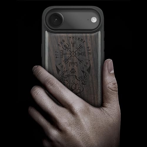 Carveit Magnetic Wooden Case for iPhone Air Case, Wood Artisan Engraved & Soft TPU Shockproof Cover, Compatible with MagSafe 17 Air Wireless Chargers (The Guiding Vegvisir) Blackwood - Image 2
