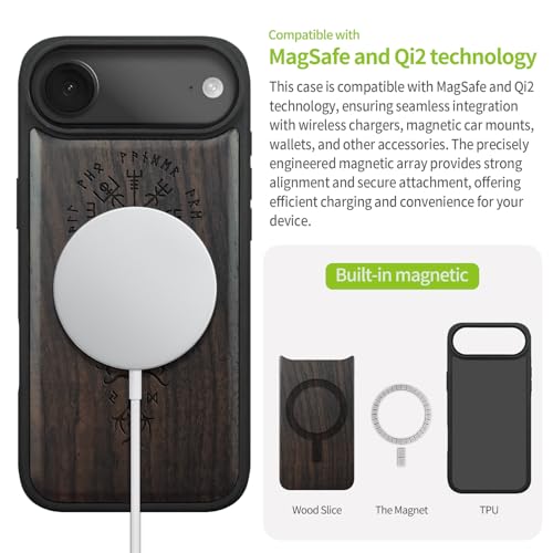 Carveit Magnetic Wooden Case for iPhone Air Case, Wood Artisan Engraved & Soft TPU Shockproof Cover, Compatible with MagSafe 17 Air Wireless Chargers (The Guiding Vegvisir) Blackwood - Image 4