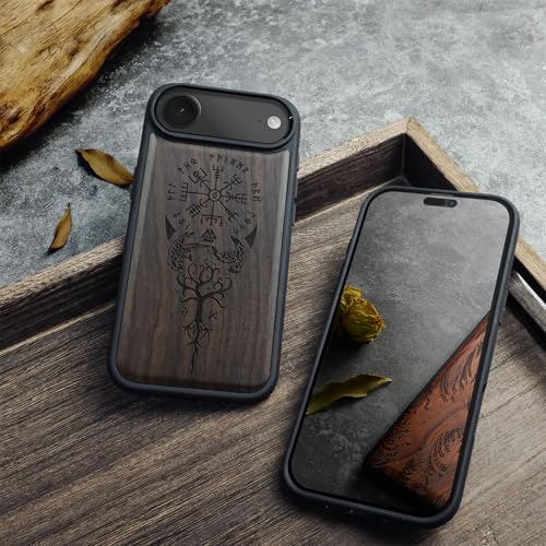Carveit Magnetic Wooden Case for iPhone Air Case, Wood Artisan Engraved & Soft TPU Shockproof Cover, Compatible with MagSafe 17 Air Wireless Chargers (The Guiding Vegvisir) Blackwood - Image 3