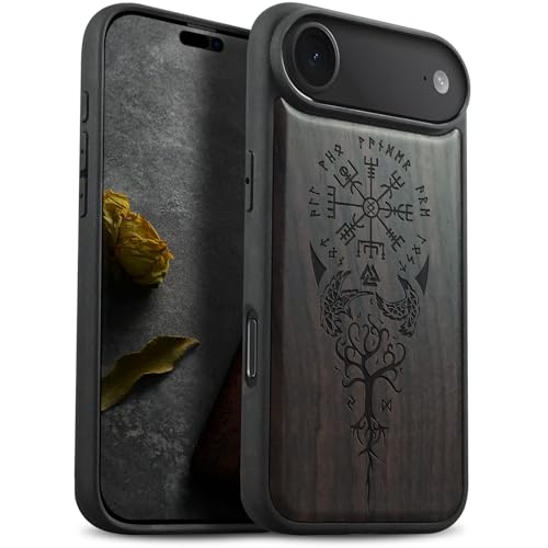 Carveit Magnetic Wooden Case for iPhone Air Case, Wood Artisan Engraved & Soft TPU Shockproof Cover, Compatible with MagSafe 17 Air Wireless Chargers (The Guiding Vegvisir) Blackwood - Image 1