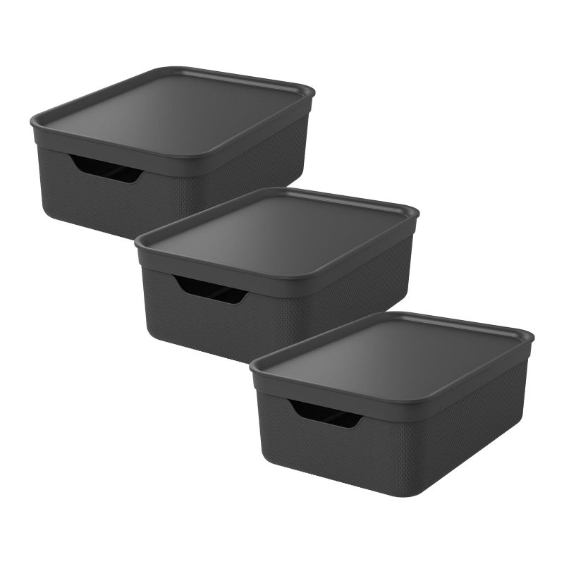 Rotho Jive Dekobox Set of 3 storage box 10l with lid Plastic PP recycled 10l 375 x 278 x 135 cm Black
