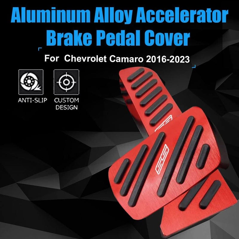 BOYOUS 2PCS Aluminum Alloy No Drilling Anti-Slip Brake and Accelerator Pedal Pads Cover Set for Chevrolet Camaro 2016-2023 (Red) - Image 2