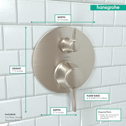 hansgrohe Ecostat Classic Pressure Balance Shower Valve Trim with Diverter in Brushed Nickel, 04449820 - Image 4