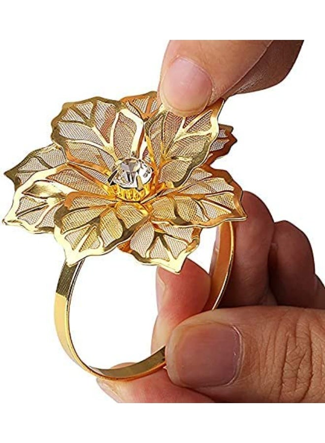 كيلا مجموعة من 10 حلقات معدنية مجوفة على شكل زهرة لحمل المناديل، مثالية لحفلات الزفاف، والمناسبات، وولائم الأعياد، وعشاء عيد الميلاد، ومشابك المناديل الرقيقة، وهدايا تذكارية (زهرة ذهبية). - Image 4