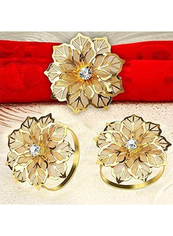 كيلا مجموعة من 10 حلقات معدنية مجوفة على شكل زهرة لحمل المناديل، مثالية لحفلات الزفاف، والمناسبات، وولائم الأعياد، وعشاء عيد الميلاد، ومشابك المناديل الرقيقة، وهدايا تذكارية (زهرة ذهبية). - Image 5