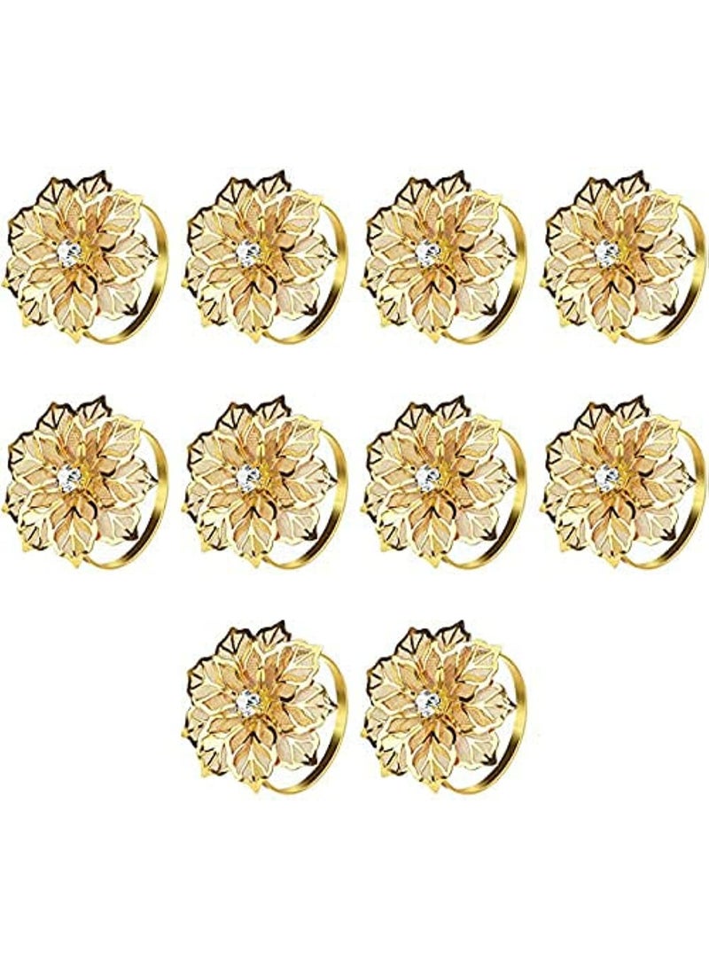 كيلا مجموعة من 10 حلقات معدنية مجوفة على شكل زهرة لحمل المناديل، مثالية لحفلات الزفاف، والمناسبات، وولائم الأعياد، وعشاء عيد الميلاد، ومشابك المناديل الرقيقة، وهدايا تذكارية (زهرة ذهبية). - Image 1