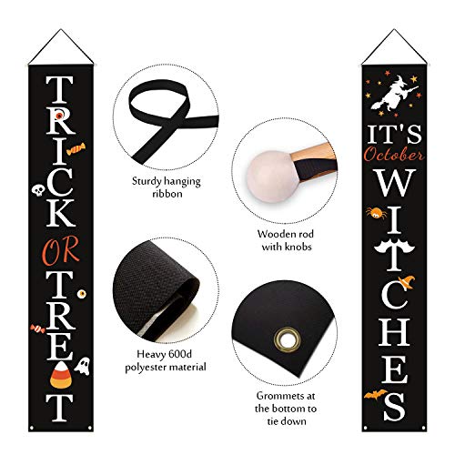 DAZONGE Halloween Decorations, Trick or Treat & It's October Witches Porch Banners for Halloween Hanging Decorations Indoor Outdoor - Image 4