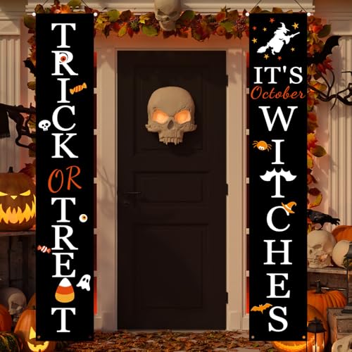DAZONGE Halloween Decorations, Trick or Treat & It's October Witches Porch Banners for Halloween Hanging Decorations Indoor Outdoor - Image 1