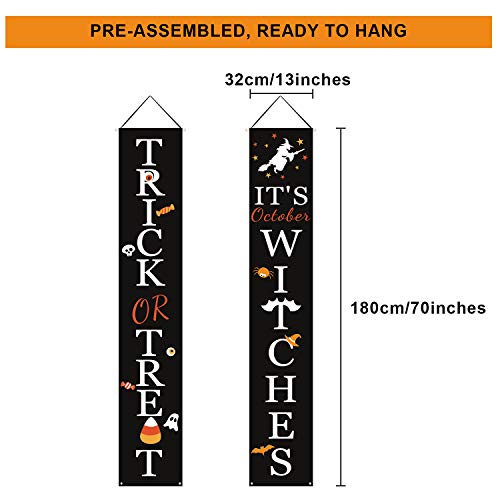 DAZONGE Halloween Decorations, Trick or Treat & It's October Witches Porch Banners for Halloween Hanging Decorations Indoor Outdoor - Image 3