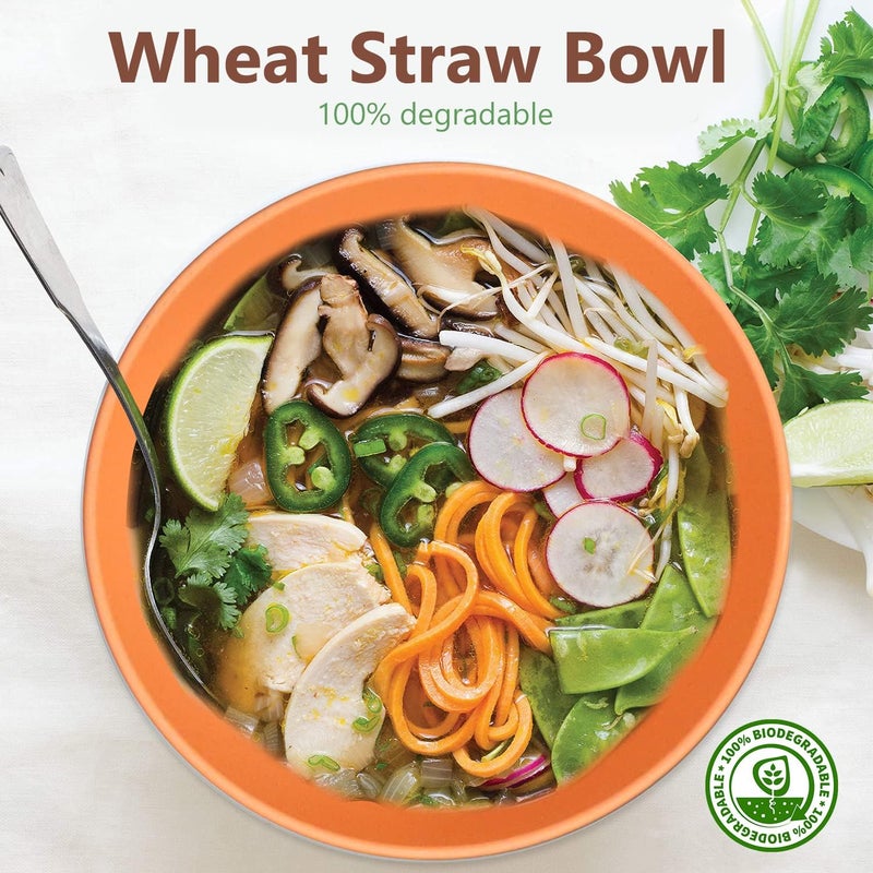 Homienly Wheat Straw Cereal Bowl Set Wheat Straw Bowls Set  8 PCS Unbreakable Lightweight Bowl for Kitchen Camping Microwave and Dishwasher Safe Bowls Soup Bowl Orange 26 OZ - Image 2