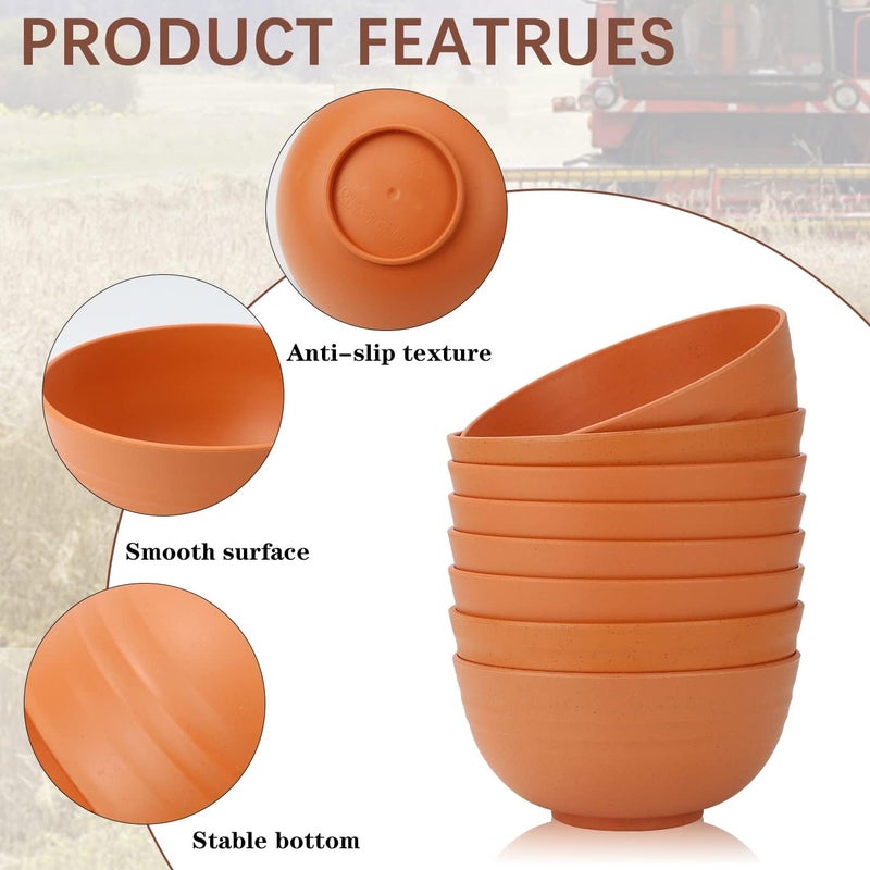 Homienly Wheat Straw Cereal Bowl Set Wheat Straw Bowls Set  8 PCS Unbreakable Lightweight Bowl for Kitchen Camping Microwave and Dishwasher Safe Bowls Soup Bowl Orange 26 OZ - Image 3