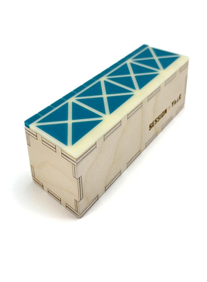 Teak Tuning x Session Wooden Fingerboard Ramp, Shred Ledge Grind Box, Baltic Birch Wood, Acrylic Mosaic in Teal and Cream, 9x3x2.25 Inches - Image 4