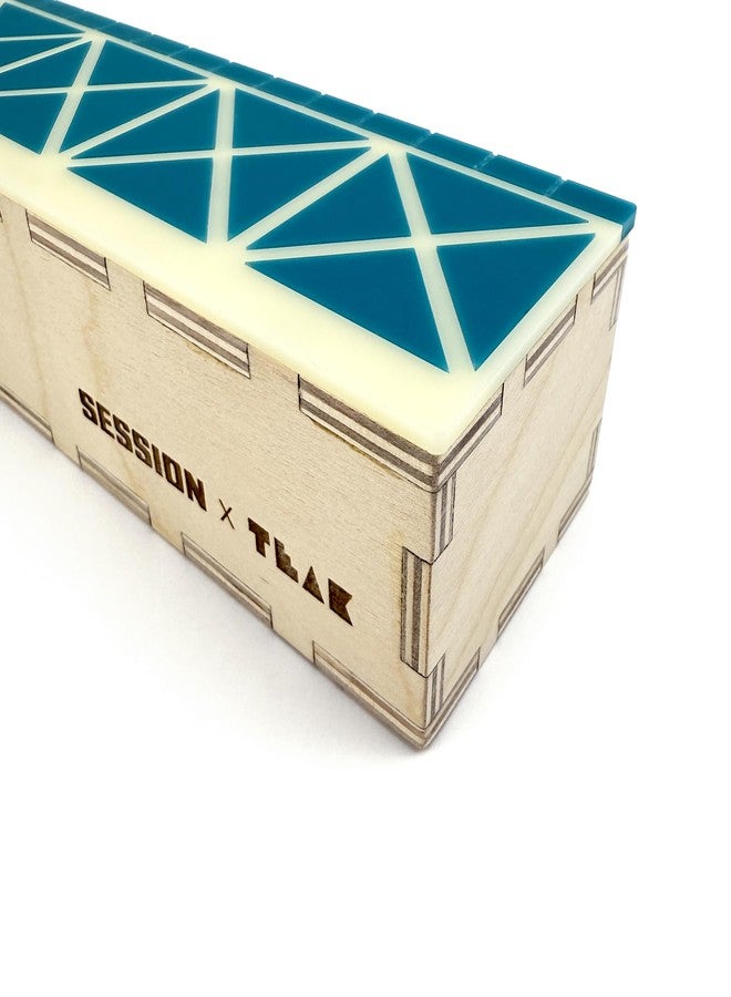 Teak Tuning x Session Wooden Fingerboard Ramp, Shred Ledge Grind Box, Baltic Birch Wood, Acrylic Mosaic in Teal and Cream, 9x3x2.25 Inches - Image 3