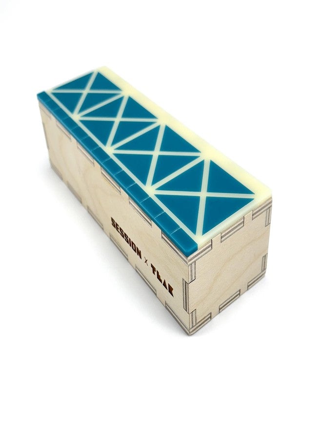 Teak Tuning x Session Wooden Fingerboard Ramp, Shred Ledge Grind Box, Baltic Birch Wood, Acrylic Mosaic in Teal and Cream, 9x3x2.25 Inches - Image 2
