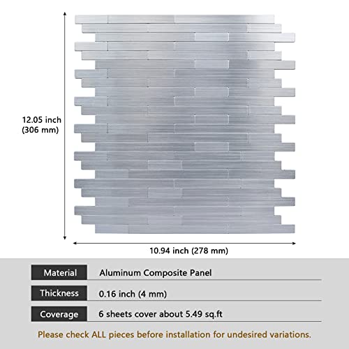 Homeart Peel and Stick Backsplash Linear Tiles, Brushed Aluminum Surface Stainless Steel Kitchen Backsplash Mini Subway Mosaic Tiles (6 Sheets) - Image 2