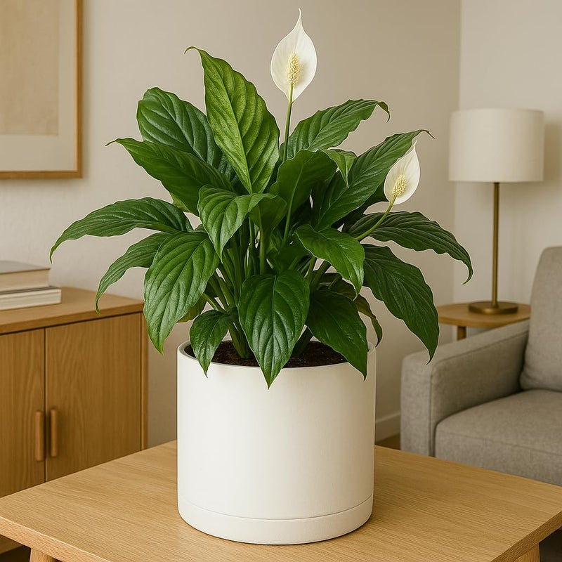 Giraffe Creation 12-Inch Round Cylinder Plant Pot, Modern Indoor/Outdoor Planter with Drainage Hole, Saucer & Water Reservoir, White - Image 2