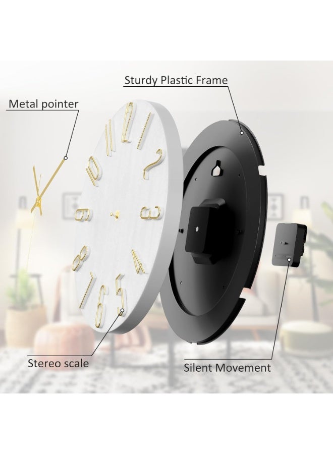 ساعة حائط، ساعة حائط 12 بوصة صامتة لا تصدر صوت تكتكة، ساعة ديكور دقيقة على الطراز الحديث للمنزل والمكتب والمدرسة والمطبخ وغرفة النوم وغرفة المعيشة (أحرف جرس بيضاء ذهبية) - Image 3