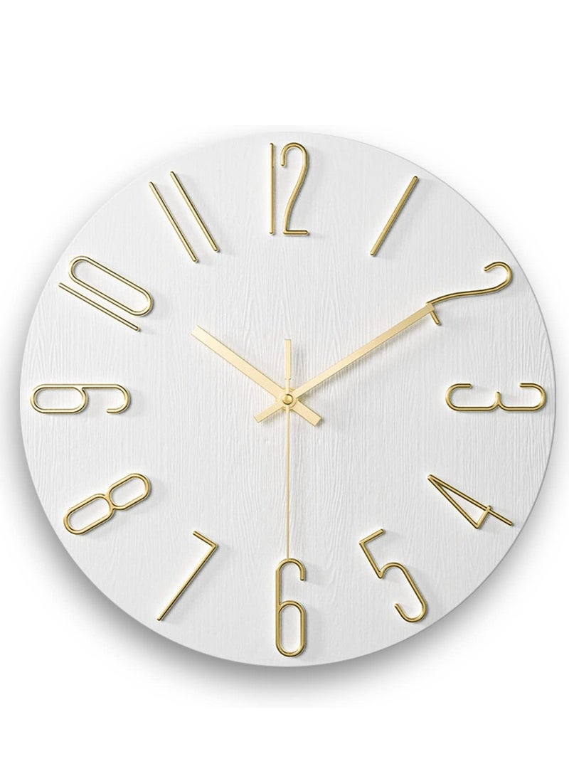 ساعة حائط، ساعة حائط 12 بوصة صامتة لا تصدر صوت تكتكة، ساعة ديكور دقيقة على الطراز الحديث للمنزل والمكتب والمدرسة والمطبخ وغرفة النوم وغرفة المعيشة (أحرف جرس بيضاء ذهبية) - Image 2