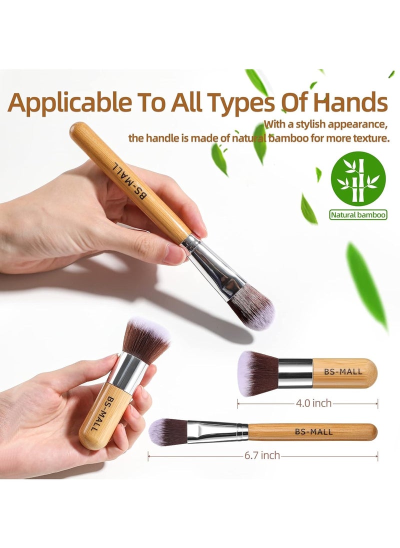 BS Mall BS MALL Makeup Brush Set 11Pcs Bamboo Synthetic Kabuki Brush Set Foundation Powder Blending Concealer Eye shadows Blush Cosmetics Brushes with Organizer Bag & Makeup Sponge  - Image 3