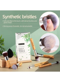 BS Mall BS MALL Makeup Brush Set 11Pcs Bamboo Synthetic Kabuki Brush Set Foundation Powder Blending Concealer Eye shadows Blush Cosmetics Brushes with Organizer Bag & Makeup Sponge  - Image 2
