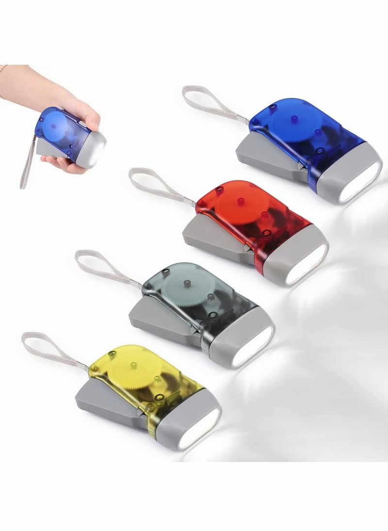 Excefore - Hand Crank Flashlight No Battery Flashlight Shake Flashlight with LED Bright Light for Camping Home Car Gear Self Powered Charging Torch Dynamo, Yellow, Red, Grey, Blue 4 PCS - Image 1
