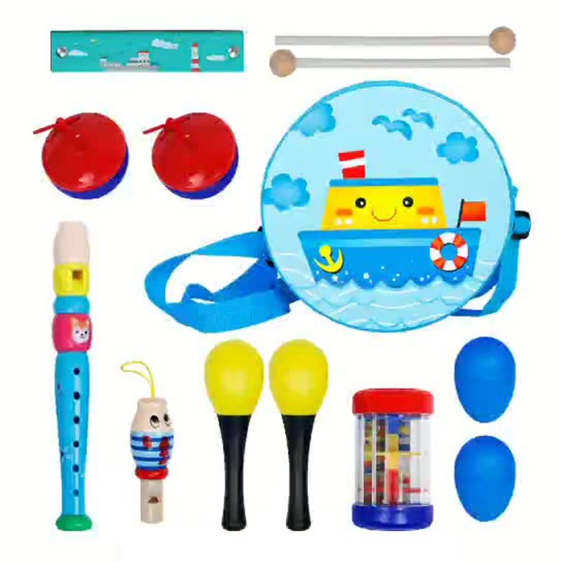 Kids Musical Instruments Set 8 Pcs Multicolor - Eco-friendly Plastic Drum Clarinet Whistles Harmonica for Early Childhood Musical Enlightenment - Image 1