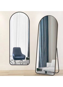 Huitich Arched Floor Mirror With Stand and Aluminum Alloy Frame, Black, 147x37 cm  - Image 4