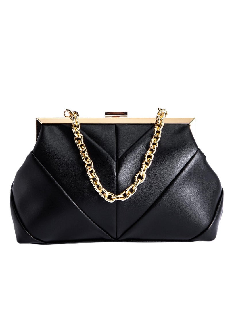 SYOSI Clutch Purses for Women, Fashion PU Leather Evening Bag, Formal Party Clutches, Cocktail Prom Handbags, Stylish Handbag with Chain Straps, Evening Handbags for Party, Prom, Wedding, Bridal (Black) - Image 1