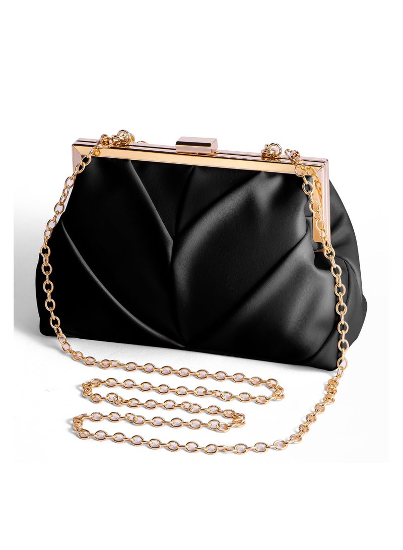 SYOSI Clutch Purses for Women, Fashion PU Leather Evening Bag, Formal Party Clutches, Cocktail Prom Handbags, Stylish Handbag with Chain Straps, Evening Handbags for Party, Prom, Wedding, Bridal (Black) - Image 2