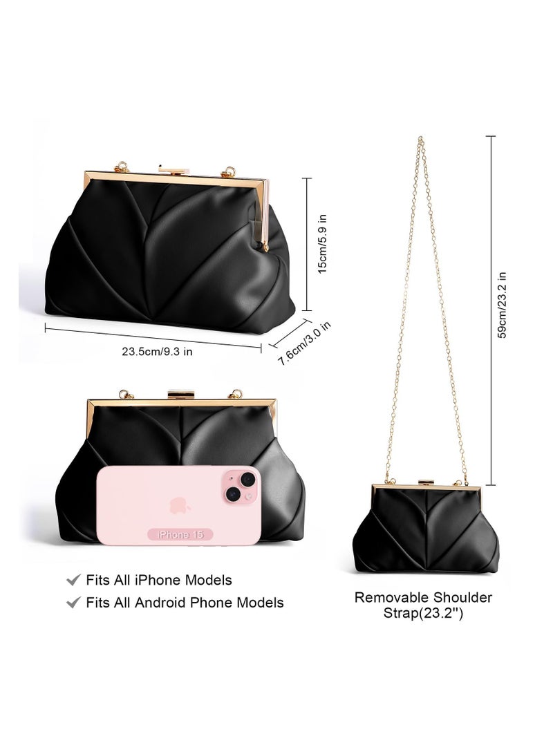 SYOSI Clutch Purses for Women, Fashion PU Leather Evening Bag, Formal Party Clutches, Cocktail Prom Handbags, Stylish Handbag with Chain Straps, Evening Handbags for Party, Prom, Wedding, Bridal (Black) - Image 3