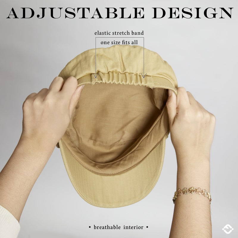 Funky Junque Cotton Newsboy Hat for Women â€“ Trendy Greek Fisherman Cap, Classic Baker Boy Newsies Hats, Stylish Lightweight Ladies Cap - Khaki - Image 5