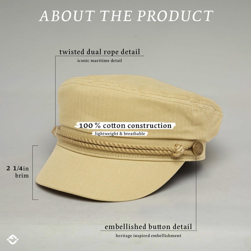 Funky Junque Cotton Newsboy Hat for Women â€“ Trendy Greek Fisherman Cap, Classic Baker Boy Newsies Hats, Stylish Lightweight Ladies Cap - Khaki - Image 3